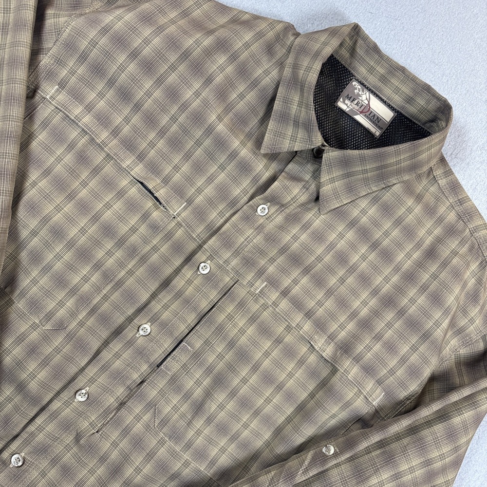 Meridian Expedition Men's Button-up Long Sleeve Fishing Hiking Shirt, sz L Brown